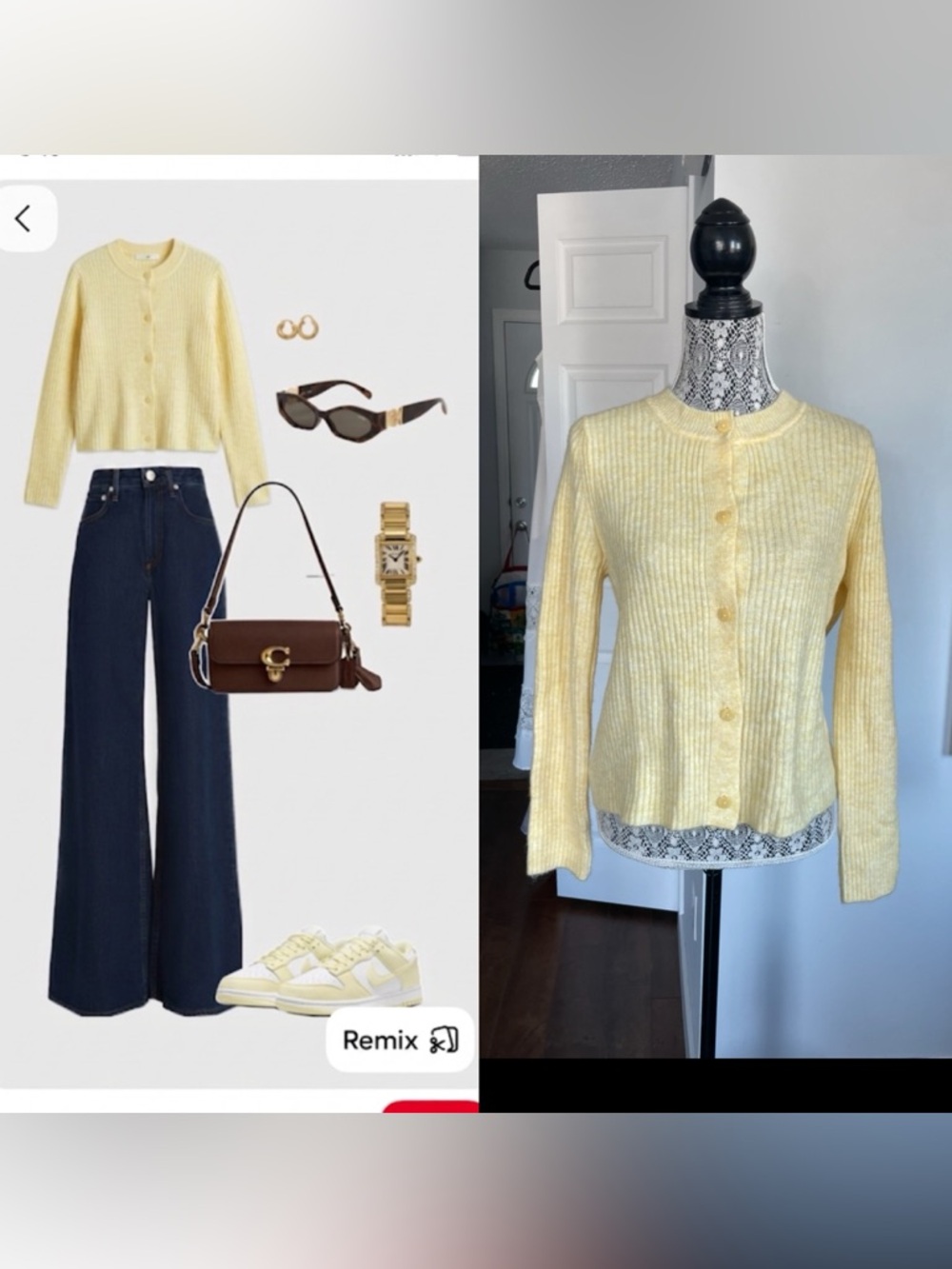 NWT Mango Large Butter Yellow Button Up Wool Blend Cardigan Sweater.